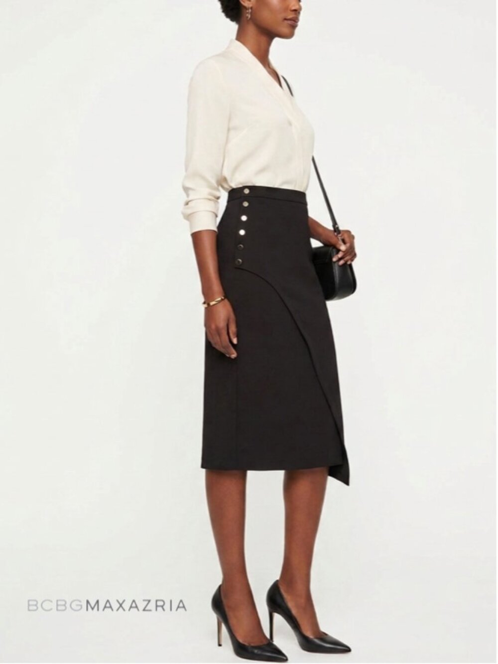 BCBGMaxAzria assymetry midi skirt size medium black